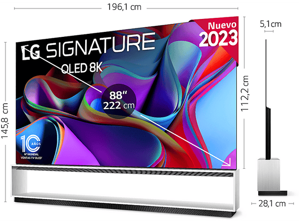 TV OLED 88 LG OLED88Z39LA  OLED 8K  Inteligente α9 8K Gen6  Smart TV  DVB-T2 (H.265)  Negro