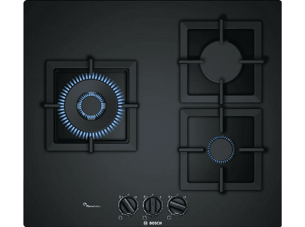 Encimera Bosch PPC6A6B20 | Vitrocerámica | Gas | 3 quemadores | Negro