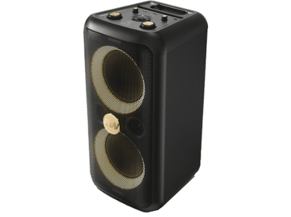 Altavoz de gran potencia PEAQ PPS 200-RW  80W  Modo Karaoke  8h Autonomía  Edición Robbie Williams  Bass Booster  Efectos de Iluminación  Negro