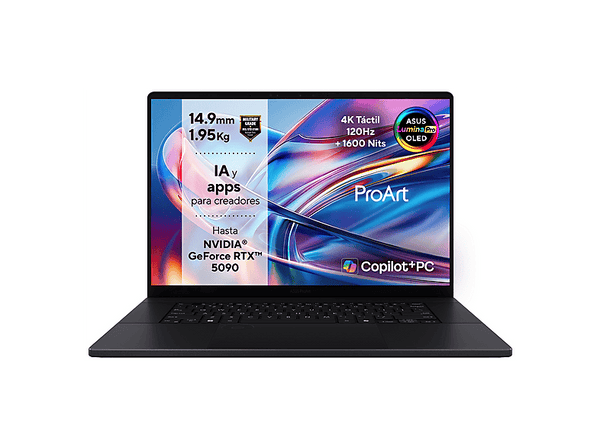 Portátil ASUS ProArt P16 OLED H7606WX-SE024W Copilot+ PC 16 WQUXGA AMD Ryzen™ AI 9 HX 370 50 TOPS 64GB RAM 2+2TB SSD RTX™ 5090 Windows 11 H