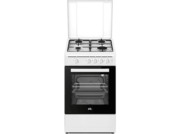 Cocina a gas OK. OFC 2421-3 A  Gas Natural y Gas Butano  4 quemadores  Horno de gas  49 l de Capacidad  Blanco