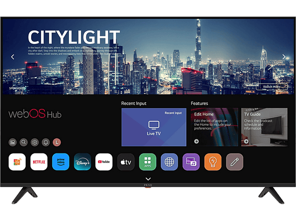TV QLED 65 PEAQ PTV 65WQU-5025E  UHD 4K  Dolby Audio  Smart TV  DVB-T2  60 Hz  HDR10  Diseño sin marco  Negro