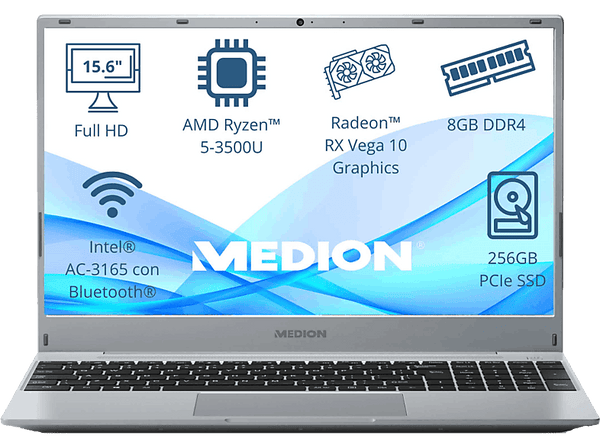 Portátil Medion Akoya MD62426 15.6 Full HD AMD Ryzen™ 5 3500U 8GB RAM 256GB SSD Radeon™ RX Vega 10 Sin sistema operativo