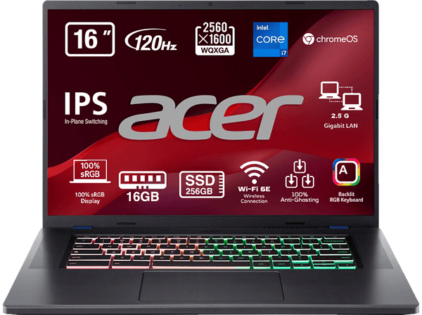 Portátil gaming Acer Chromebook CBG516-1H-72EW | 16 WQXGA | Intel® Core™ i7-1260P | 16GB RAM | 256GB SSD | Iris® Xe | Chrome OS