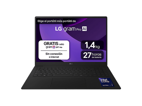 Portátil LG 16ZD90TR-E.AX88B  16 WQXGA  Intel® Evo™ Edition Core™ Ultra 7-255H  32 GB RAM  2TB SSD   GeForce RTX™ 5050  Sin sistema operativo