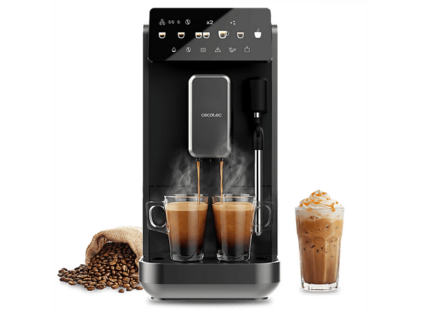 Cafetera superautomática Cecotec Cremmaet Lungo Steam Vaporizador 5 bebidas Pantalla táctil 19 bares Thermoblock Molinillo integrado Negro