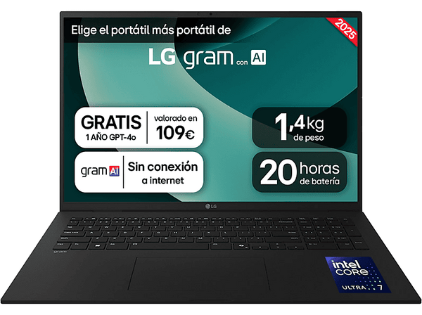 Portátil LG 17ZD90T-G.AX78B 17 WQXGA Intel® Evo™ Edition Core™ Ultra 7-255H 16 GB RAM 1 TB SSD Arc™ GPU FreeDOS