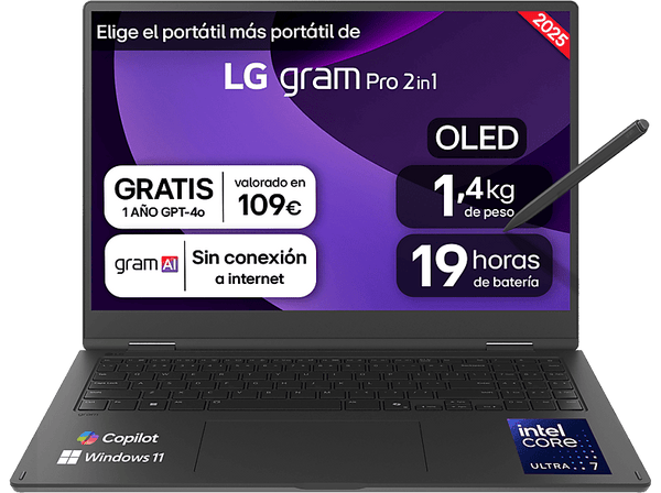 Portátil LG 16T90TP-K.AD88B 16 WQXGA+ Intel® Evo™ Edition Core™ Ultra 7-255H 32 GB RAM 1 TB SSD Arc™ GPU W11H