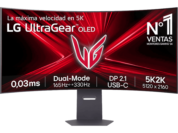 Monitor gaming LG UltraGear™ 45GX950A-B  45 5K2K  Dual Mode (165/330Hz)  0.03 ms  OLED  VA curvo 800R  2x HDMI  HDR10  Morado grisáceo