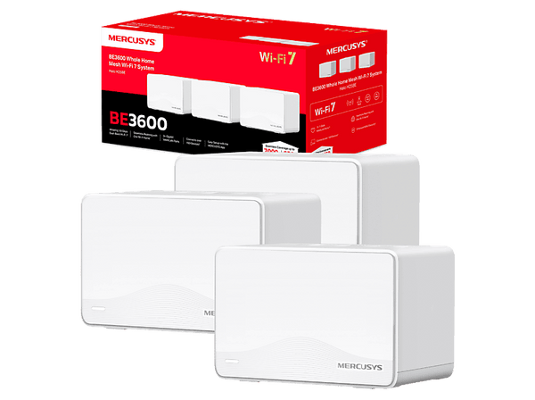 Sistema WiFi Mesh Mercusys Halo H25BE (3-Pack) Wi-Fi 7 Para todo el hogar x3 Puertos Gigabit Hasta 650m² Tecnología MLO +200 Dispositivos